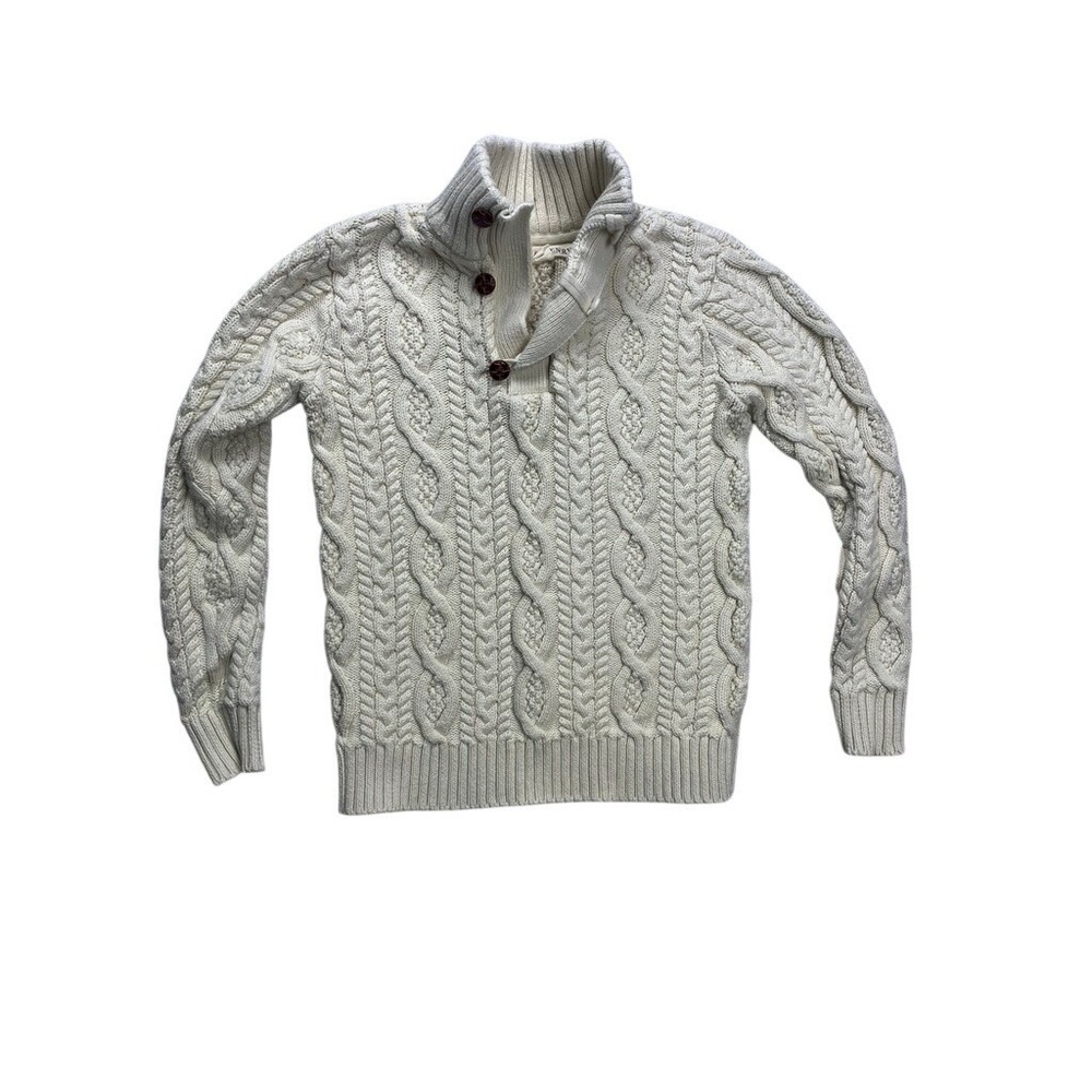 Hope & Henry Cable Knit Sweater Kids S Cream Mock Neck Button 18FLB305